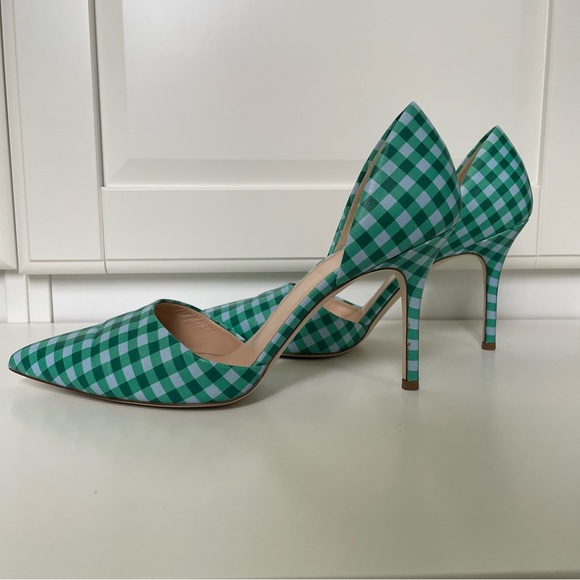 J. Crew Elsie d’Orsay Gingham Leather Heels, Blue/Green. Size 8, Made in Italy - Picture 5 of 9